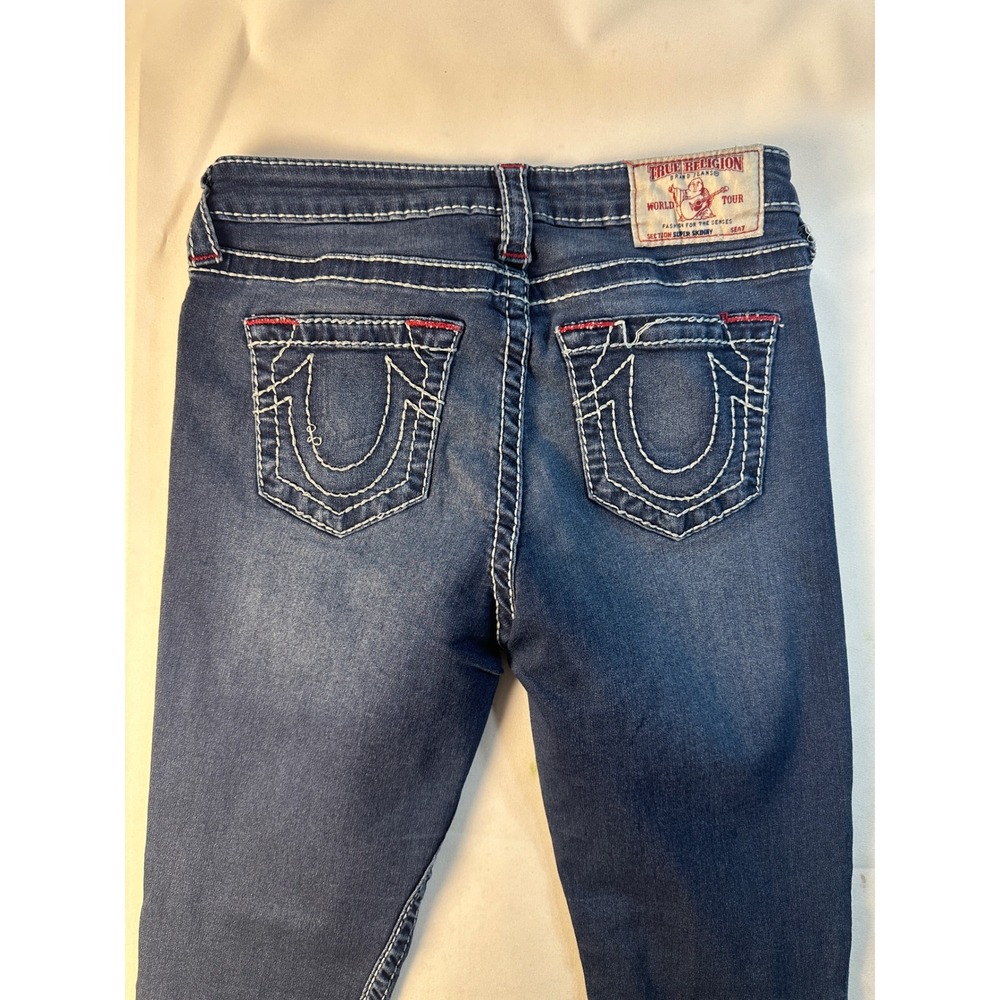 True Religion Super Skinny Jeans Women 28 Blue Thick Contrast Stitch Flap Pocket